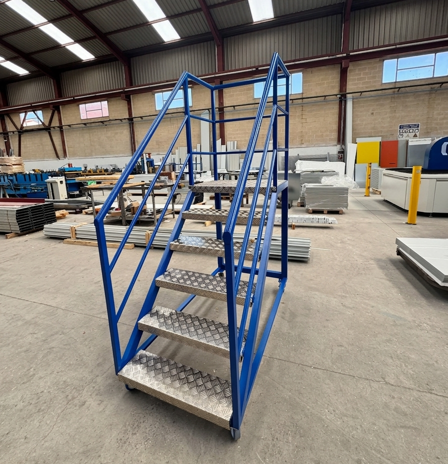 escalera metálica industrial con ruedas fabricada a medida